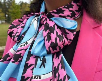 SATIN Pink/Black Houndstooth Scarf Jack and Jill of America