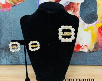 LINKS Designer Inspired Gold Brooch & Earring Set