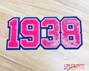 JJOA Bright Pink/Blue Sequin 1938 DIY Iron-On Patch - Jack and Jill of America