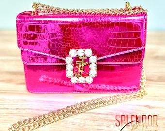 CLOSEOUT - JJOA Inspired Metallic Pink Cross Body Bag w/Chain Link Strap - Jack and Jill of America
