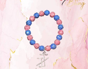 Pink & Blue Disco Bead Sparkle  Bracelet with Interlocking JJ Rhinestone Logo - Jack and Jill of America