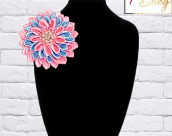 JJOA Pink/Medium Blue/Pink & Pearl Satin Flower Brooch - Jack and Jill of America
