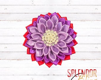 DST Inspired 2-Color Violet with Red & Pearl Satin Flower Brooch