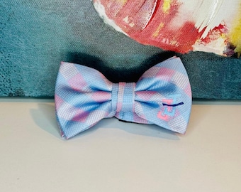 Jack and Jill of America logo branded light blue & light pink check pre-tied men’s bow tie