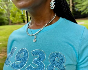 JJOA ADULT Aqua Blue Rhinestone 1938 Bling T-Shirt - Jack and Jill