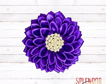 CLOSEOUT DST Inspired Bright Violet & Pearl Satin Flower Brooch