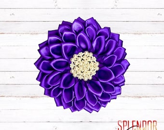 DST Inspired Bright Violet & Pearl Satin Flower Brooch