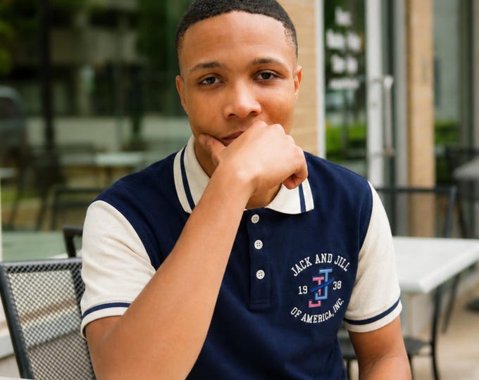 Featured listing image: JJOA ADULT Navy and Cream Polo Shirt