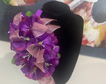 DST Inspired Oversized Violet and Ribbon Flower Corsage