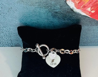 JJOA Chain Link Bracelet with Heart and Rhinestone Charm - Jack and Jill