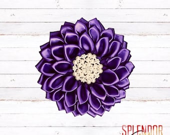 DST Inspired Deep Violet & Pearl Satin Flower Brooch