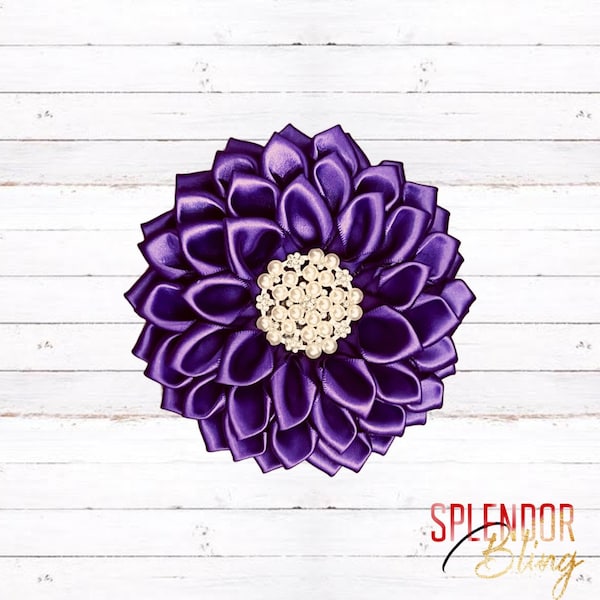 DST Inspired Deep Violet & Pearl Satin Flower Brooch