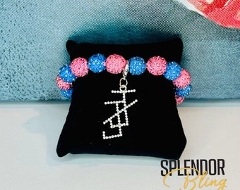 Pink & Blue Disco Bead Sparkle  Bracelet with Interlocking JJ Rhinestone Logo - Jack and Jill of America