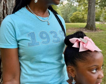 JJOA YOUTH Girls Rhinestone 1938 Aqua Blue Bling T-Shirt - Jack and Jill