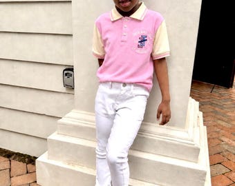 JJOA YOUTH Pink and Cream Polo Shirt