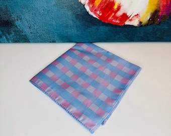 Jack and Jill of America boys or mens light blue/light pink check pocket squares