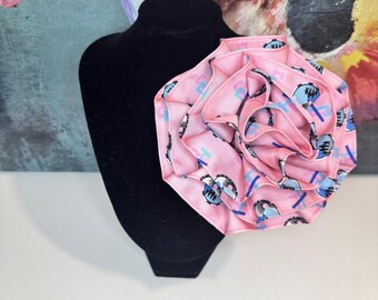 JJOA Pink JJ and Seal Logo Ruffle Satin Flower Brooch - Jack and Jill of America