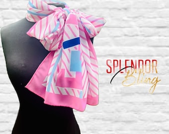 Ivory & Pink Chevron pattern CHIFFON Scarf with Interlocking Jack and Jill of America logo
