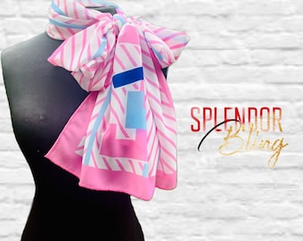 Ivory & Pink Chevron pattern Chiffon Scarf with Interlocking Jack and Jill of America logo