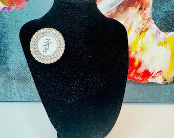 Protocol Perfect White Round Enamel & Crystal Brooch - Jack and Jill of America