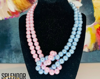 JJOA Pink and Blue Pearl 2-Strand Necklace with Knot - Jack and Jill of America