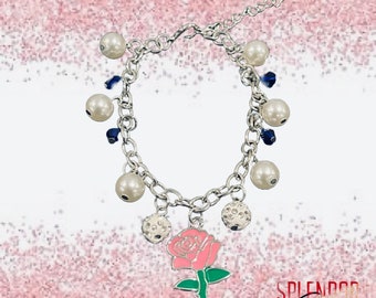 Jack and Jill of America Pink Rose, Pearl and Gemstone Bracelet