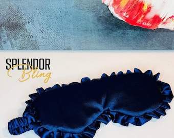 Blue Satiny Ruffle Sleeping Mask