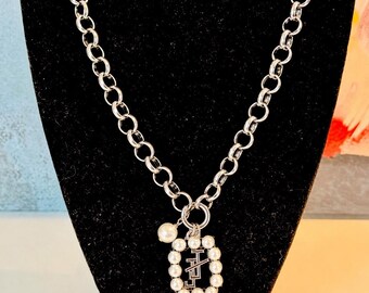 JJOA Chain Necklace a Pearl Trim Interlocking JJ and Pearl Charm - Jack and Jill