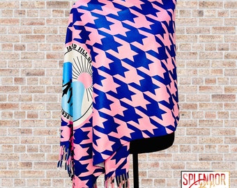 Jack and Jill of America Pink /Blue Houndstooth Pashmina Shawl with Color Seal