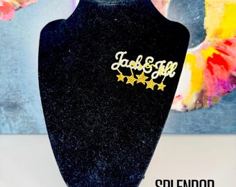 Jack and Jill Golden 5-Star Rhinestone Brooch