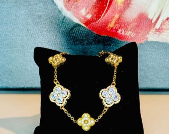 CLOSEOUT White Rhinestone Clover Bracelet