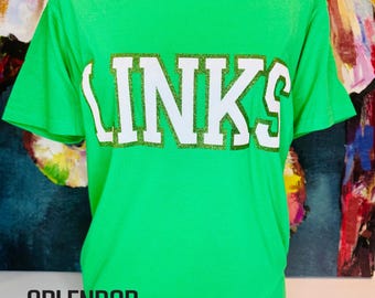 Camiseta LINKS con ribete de purpurina verde/blanca/verde - The Links, Incorporated