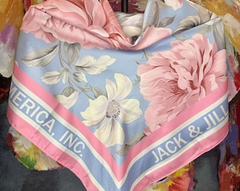 Jack and Jill of America Oversized Blue and Pink Floral Square Scarf