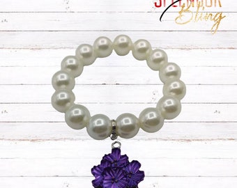 DST Inspired Simulated Pearl and Violet Charm Bracelet