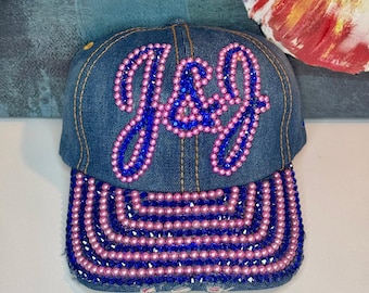 JJOA Distressed Denim Rhinestone and Pearl Bling Baseball Hat — Jack and Jill