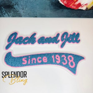 May include: Blue and pink embroidered patch with the text "Jack and Jill Since 1938".