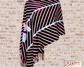 Jack and Jill of America Black, Pink, and Blue Striped Pashmina Shawl with Color JJ logo