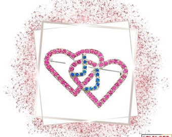 Pink and Blue JJ Heart in Heart Rhinestone Brooch — Jack and Jill of America