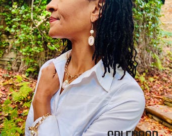 JJOA Gold Chain Necklace with White Interlocking JJ and Pearl Charm - Jack and Jill