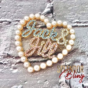 Jack and Jill of America Pearl & Rhinestone Heart Brooch