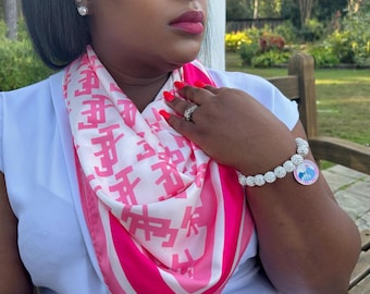 Jack and Jill of America Oversized Ivory and Pink JJ Square Scarf