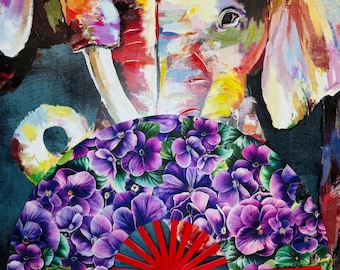 CLOSEOUT DST Inspired 14” Large Fan with Red and Violets - Clacking Line Dance