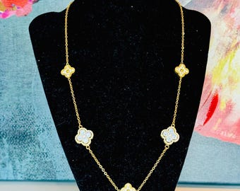 CLOSEOUT White Rhinestone Clover Necklace ONLY