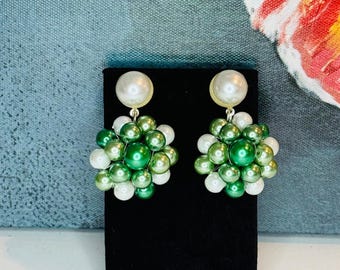 The LINKS Inspired Green/White/Lime Pearl Drop Cluster Earrings