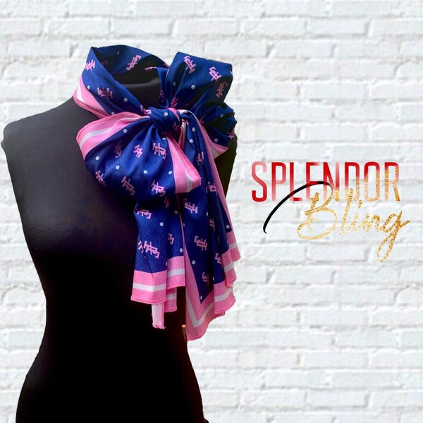 Navy Blue & Pink Twill Satin Scarf Jack and Jill of America