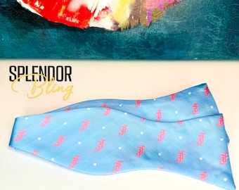 Jack and Jill of America light blue/pink JJ bow tie (self tie)