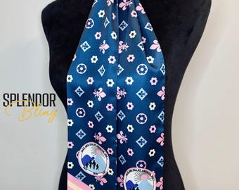 JJOA Blue High Fashion Fleur de Lis Purse Tie/Short Neck Scarf