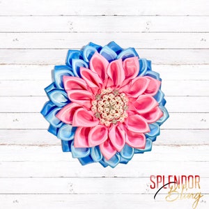 JJOA Pink, Light Blue, Medium Blue & Pearl Satin Flower Brooch - Jack and Jill of America