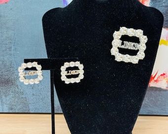 LINKS Designer Inspired Silver Brooch & Earring Set