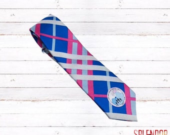 Jack and Jill of America royal blue/hot pink plaid classic tie